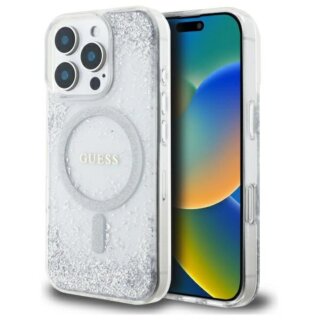 Guess GUHMP16LRGRGES MagSafe iPhone 16 Pro kemény hátlap tok - ezüst/csillámos