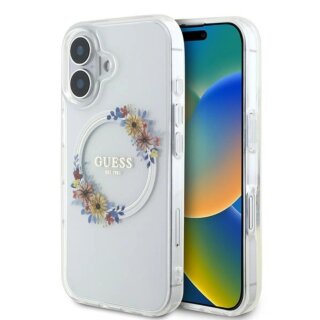 Guess GUHMP16MHFWFCT MagSafe iPhone 16 Plus kemény hátlap tok - virágos/átlátszó