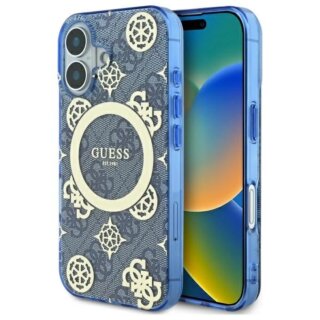 Guess GUHMP16SH4PYEEB MagSafe iPhone 16 kemény hátlap tok - kék/mintás