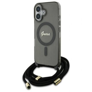 Guess GUHMP16SHCTSGNSK MagSafe iPhone 16 kemény hátlap tok + nyakpánt - fekete
