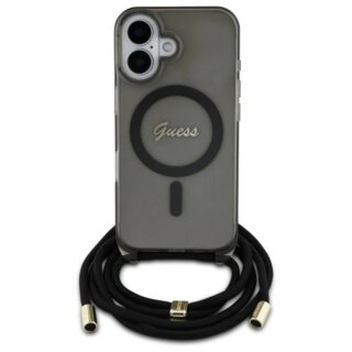 Guess GUHMP16SHCTSGNSK MagSafe iPhone 16 kemény hátlap tok + nyakpánt - fekete