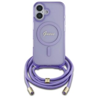 Guess GUHMP16SHCTSGNSU MagSafe iPhone 16 kemény hátlap tok + nyakpánt - lila