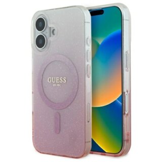Guess GUHMP16SHGRCELP MagSafe iPhone 16 kemény hátlap tok - rózsaszín/csillámos