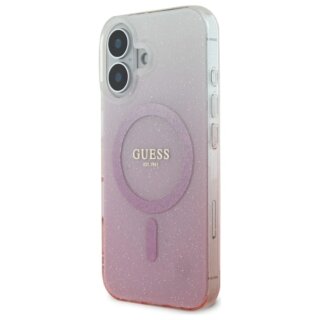 Guess GUHMP16SHGRCELP MagSafe iPhone 16 kemény hátlap tok - rózsaszín/csillámos