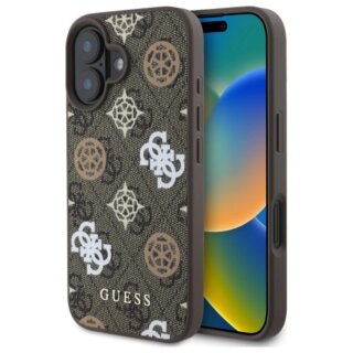 Guess GUHMP16SP4PWPW MagSafe iPhone 16 bőr hátlap tok csuklópánttal - barna