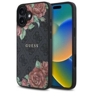 Guess GUHMP16SP4ROPEMCK MagSafe iPhone 16 kemény hátlap tok - fekete/virágos
