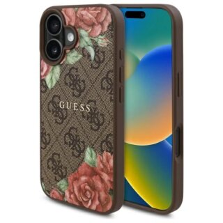Guess GUHMP16SP4ROPEMCW MagSafe iPhone 16 kemény hátlap tok - barna/virágos