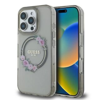 Guess GUHMP16XHFWFCK MagSafe iPhone 16 Pro Max kemény hátlap tok - virágos/fekete