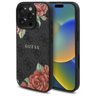 Guess GUHMP16XP4ROPEMCK MagSafe iPhone 16 Pro Max kemény hátlap tok - fekete/virágos