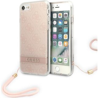 Guess 4G Print Strap GUOHCI8H4STP iPhone SE (2022/2020) / 8 / 7 kemény hátlap tok + csuklópánt - rózsaszín