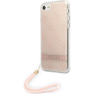 Guess 4G Print Strap GUOHCI8H4STP iPhone SE (2022/2020) / 8 / 7 kemény hátlap tok + csuklópánt - rózsaszín