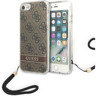 Guess 4G Print Strap GUOHCI8H4STP iPhone SE (2022/2020) / 8 / 7 kemény hátlap tok + csuklópánt - barna