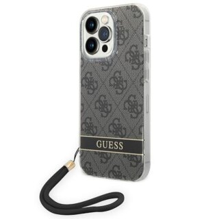 Guess 4G Print Strap GUOHCP14LH4STK iPhone 14 Pro kemény hátlap tok + csuklópánt - fekete
