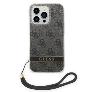 Guess 4G Print Strap GUOHCP14LH4STK iPhone 14 Pro kemény hátlap tok + csuklópánt - fekete