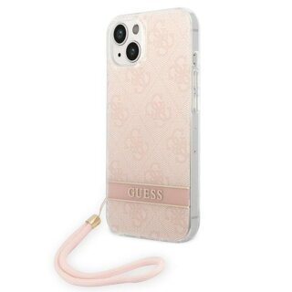 Guess 4G Print Strap GUOHCP14MH4STP iPhone 14 Plus kemény hátlap tok + csuklópánt - rózsaszín