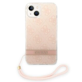 Guess 4G Print Strap GUOHCP14MH4STP iPhone 14 Plus kemény hátlap tok + csuklópánt - rózsaszín