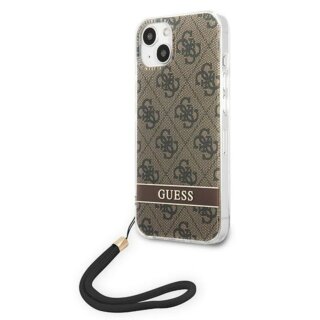 Guess 4G Print Strap GUOHCP14MH4STW iPhone 14 Plus kemény hátlap tok + csuklópánt - barna