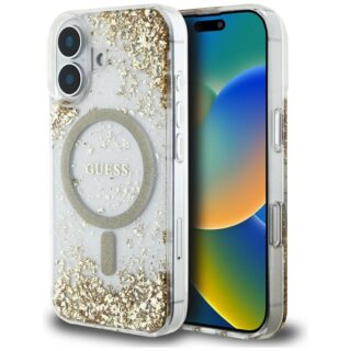 Guess HC Resin Bottom Glitter MagSafe iPhone 16 kemény hátlap tok - arany