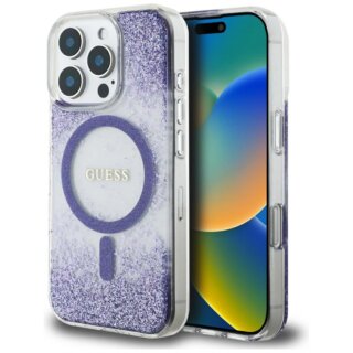 Guess HC Resin Bottom Glitter MagSafe iPhone 16 Pro Max kemény hátlap tok - lila