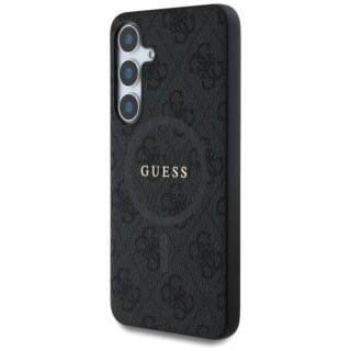Guess Leather 4G Colored Ring Classic Logo MagSafe Samsung Galaxy S25+ Plus bőr hátlap tok - fekete