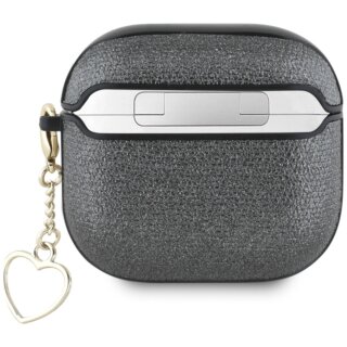 Guess Metallic Script Charm Apple AirPods 4 bőr tok + medál - fekete