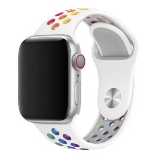 iKi Apple Watch 42mm / 41mm / 40mm lélegző Sport szilikon szíj - pride/fehér