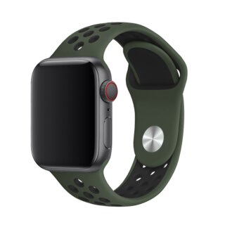 iKi Apple Watch 46mm / 45mm / 44mm / Ultra 49mm lélegző Sport szilikon szíj - katonai zöld