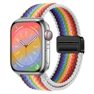 iKi Braided Apple Watch 42mm / 41mm / 40mm / 38mm csatos fonott körpánt szíj - pride/fehér