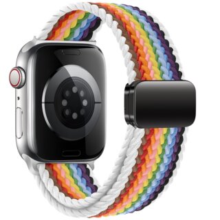 iKi Braided Apple Watch 42mm / 41mm / 40mm / 38mm csatos fonott körpánt szíj - pride/fehér