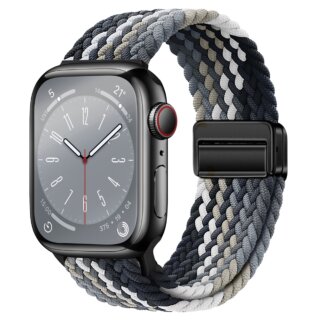 iKi Braided Apple Watch 46mm / 45mm / 44mm / Ultra 49mm csatos fonott körpánt szíj - fekete/szürke/fehér