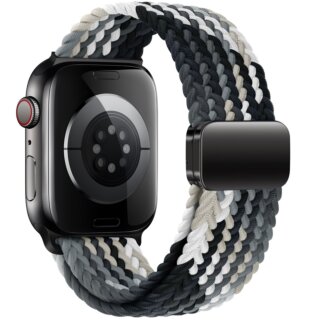 iKi Braided Apple Watch 46mm / 45mm / 44mm / Ultra 49mm csatos fonott körpánt szíj - fekete/szürke/fehér