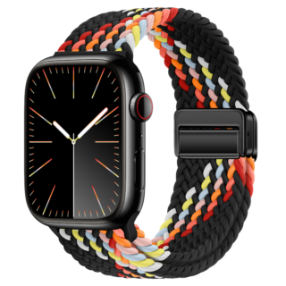 iKi Braided Apple Watch 46mm / 45mm / 44mm / Ultra 49mm csatos fonott körpánt szíj - fekete/narancssárga