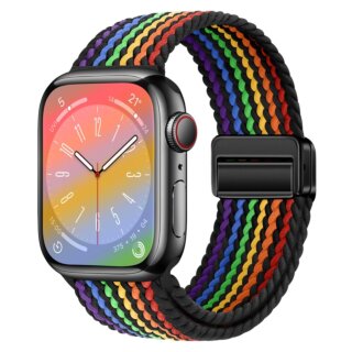 iKi Braided Apple Watch 46mm / 45mm / 44mm / Ultra 49mm csatos fonott körpánt szíj - pride/fekete