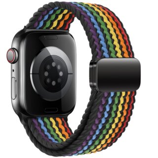 iKi Braided Apple Watch 46mm / 45mm / 44mm / Ultra 49mm csatos fonott körpánt szíj - pride/fekete