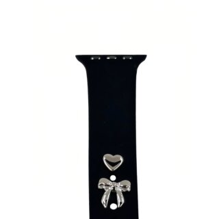 iKi Pin Charm Apple Watch Sport szilikon szíj kiegészítő - ezüst masni - 2db