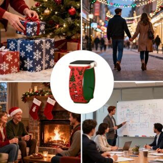 iKi X-Mas Apple Watch 46mm / 45mm / 44mm / Ultra 49mm karácsonyi szilikon szíj - piros/zöld