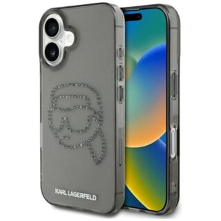 Karl Lagerfeld IML Rhinestones Karl Head iPhone 16 kemény hátlap tok - fekete
