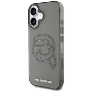 Karl Lagerfeld IML Rhinestones Karl Head iPhone 16 kemény hátlap tok - fekete