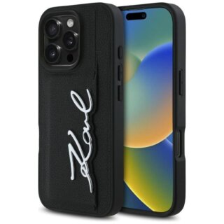 ikiegészítők Karl Lagerfeld Signature iPhone 16 Pro Max bőr hátlap tok és kártyatartó - fekete 0