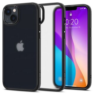Az elegáns matt fekete színű Spigen Ultra Hybrid iPhone 14 Plus kemény hátlap tok mind méretében, mind stílusában illeszkedik a telefon kialakításához.