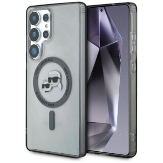 Karl Lagerfeld Button Karl & Choupette Heads Printed Logo MagSafe Samsung Galaxy S25 Ultra kemény hátlap tok - fekete