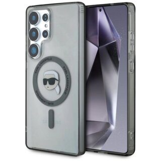 Karl Lagerfeld Button Karl Head Printed Logo MagSafe Samsung Galaxy S25 Ultra kemény hátlap tok - fekete