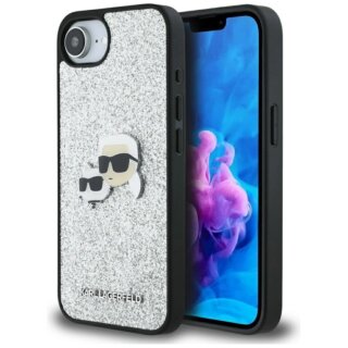 Karl Lagerfeld Fixed Glitter Ikonik Metal Pin iPhone 16e kemény hátlap tok - ezüst