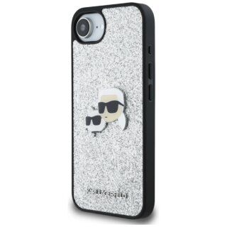 Karl Lagerfeld Fixed Glitter Ikonik Metal Pin iPhone 16e kemény hátlap tok - ezüst