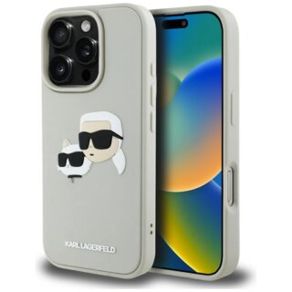 Karl Lagerfeld HC 3D Rubber Double Heads iPhone 16 Pro szilikon hátlap tok - bézs