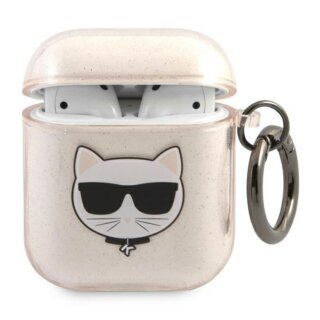 Karl Lagerfeld KLA2UCHGD AirPods 2 / 1 szilikon tok + karabíner - arany/csillámos