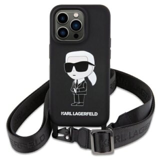 Karl Lagerfeld KLHCP15SSCBSKNK iPhone 15 szilikon hátlap tok + nyakpánt - fekete
