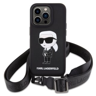 Karl Lagerfeld KLHCP15XSCBSKNK iPhone 15 Pro Max szilikon hátlap tok + nyakpánt - fekete