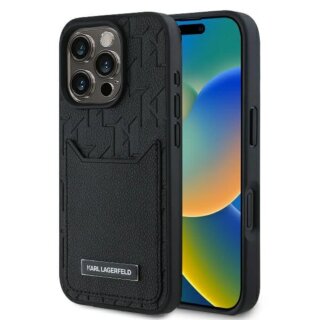 Karl Lagerfeld KLHCP16XPGKHPRPK iPhone 16 Pro Max bőr hátlap tok kártyatartóval - fekete