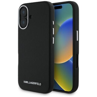 Karl Lagerfeld Saffiano Full Wrapped Elongated Metal MagSafe iPhone 16 bőr hátlap tok - fekete